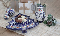 Reindeer Pine Snowman Figurine Polish Pottery