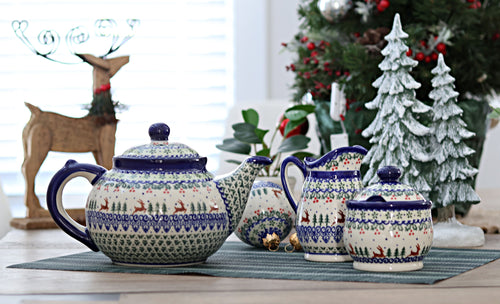 Reindeer Delight Cream & Sugar Set Polish Pottery