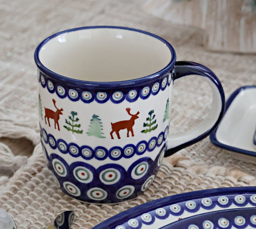 Reindeer Pine Plain Coffee Mug Polish Pottery