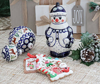 Reindeer Pine Snowman Figurine Polish Pottery
