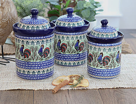 Rooster Row Canister Set Polish Pottery