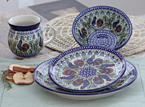 Rooster Row Cereal/Soup Bowl Polish Pottery