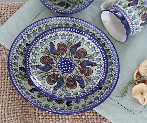 Rooster Row Dessert Plate Polish Pottery
