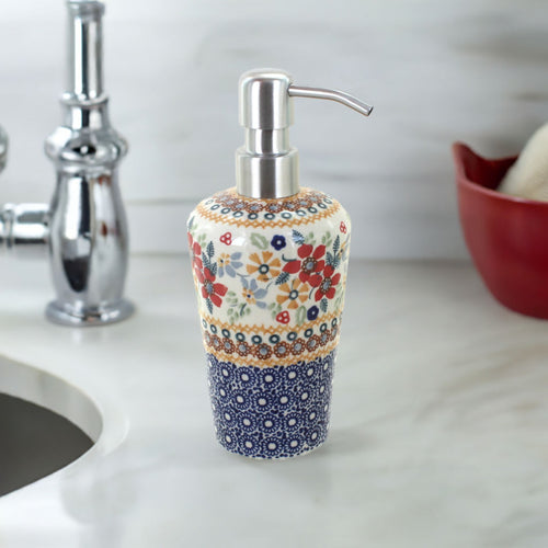 Red Daisy Soap Dispenser Polish Pottery
