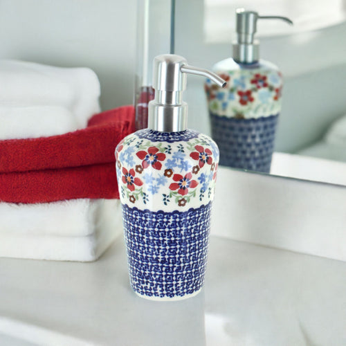 Red Poppy Soap Dispenser Polish Pottery