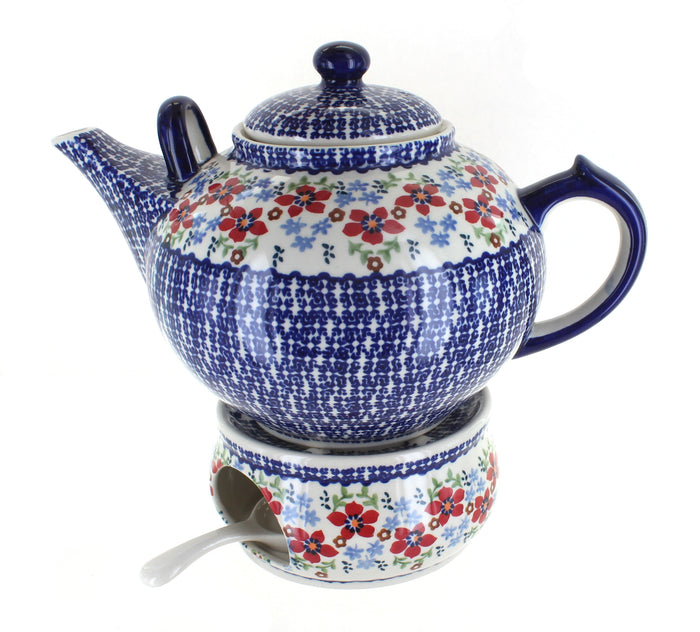 Polish Pottery Red Poppy Large Teapot & Warmer