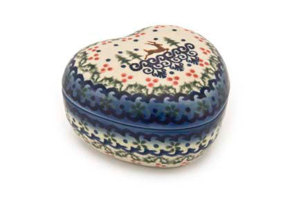 Reindeer Delight Small Heart Box Polish Pottery