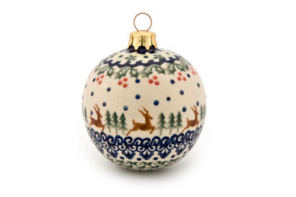 Reindeer Delight Large Christmas Ball Polish Pottery