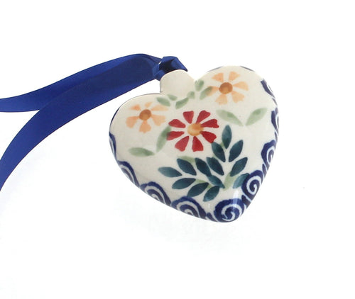 Polish Pottery Garden Bouquet Heart Ornament