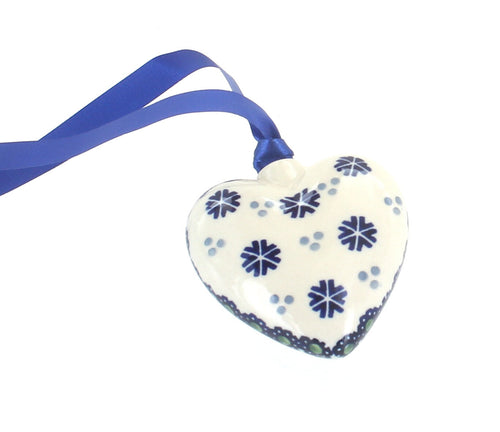 Polish Pottery Festive Fir Heart Ornament