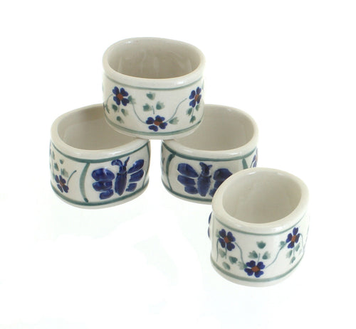 Polish Pottery Sage Floral Napkin Ring Set