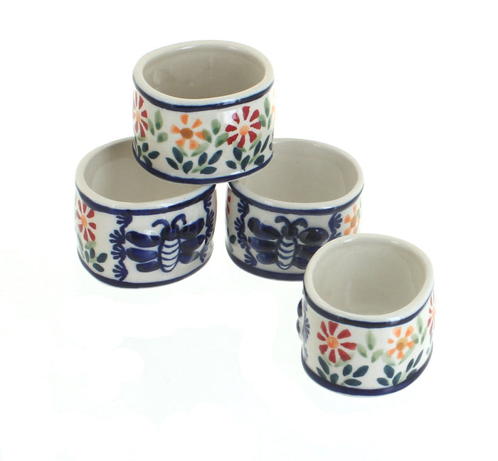 Polish Pottery Garden Bouquet Napkin Ring Set