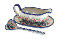 Polish Pottery Garden Bouquet Gravy Boat & Ladle