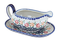 Polish Pottery Garden Bouquet Gravy Boat & Plate