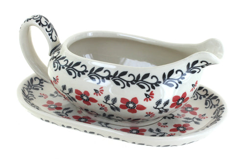 Polish Pottery Scarlett Ivy Gravy Boat & Plate