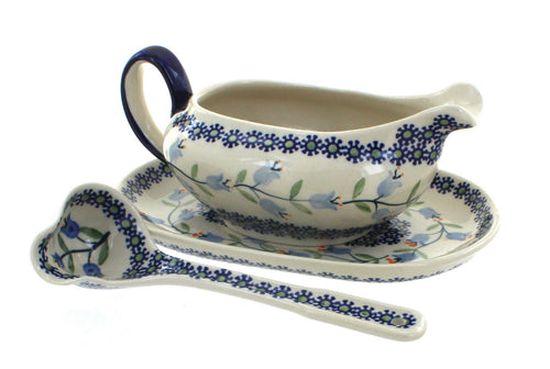 Polish Pottery Tulip Gravy Boat & Ladle