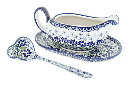 Polish Pottery Hallsey Gravy Boat & Ladle