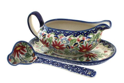 Polish Pottery Jungle Bouquet Gravy Boat & Ladle