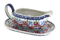 Polish Pottery Red Poppy Gravy Boat & Plate
