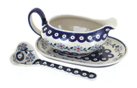 Polish Pottery Blue Violet Gravy Boat & Ladle
