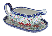Polish Pottery Jungle Bouquet Gravy Boat & Plate