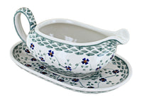 Polish Pottery Sage Floral Gravy Boat & Plate