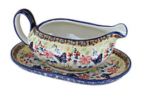 Polish Pottery Blue Butterfly Gravy Boat & Plate