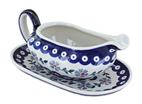 Polish Pottery Blue Violet Gravy Boat & Plate