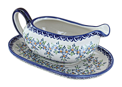 Polish Pottery Summer Vine Gravy Boat & Plate