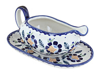 Polish Pottery Sunflower Gravy Boat & Plate