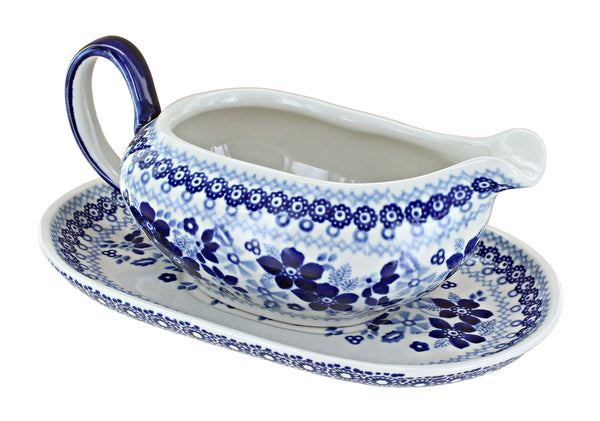 Vintage Blue Daisy Gravy Boat & Plate