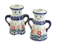 Polish Pottery Garden Bouquet Lady & Man Candlestick Holders