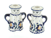 Polish Pottery Sunflower Lady & Man Candlestick Holders