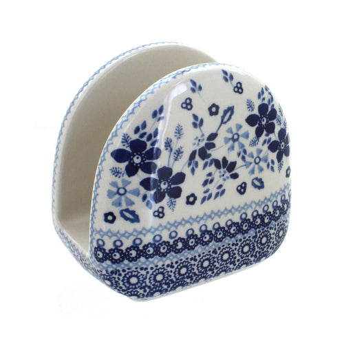 Polish Pottery Vintage Blue Daisy Napkin Holder