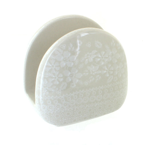 Polish Pottery White Lace Napkin Holder