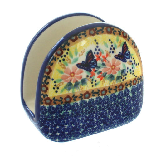 Polish Pottery Blue Butterfly Napkin Holder