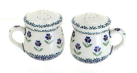 Polish Pottery Blue Daisy Salt & Pepper Shakers with Handles
