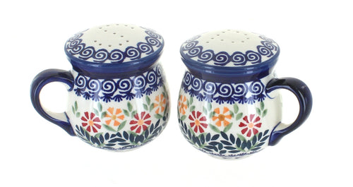 Polish Pottery Garden Bouquet Salt & Pepper Shakers with Handles