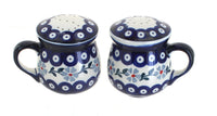 Polish Pottery Blue Violet Salt & Pepper Shakers with Handles