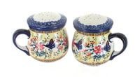 Polish Pottery Blue Butterfly Salt & Pepper Shakers with Handles
