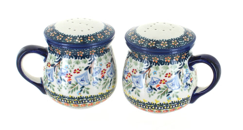 Polish Pottery Periwinkle Salt & Pepper Shakers with Handles