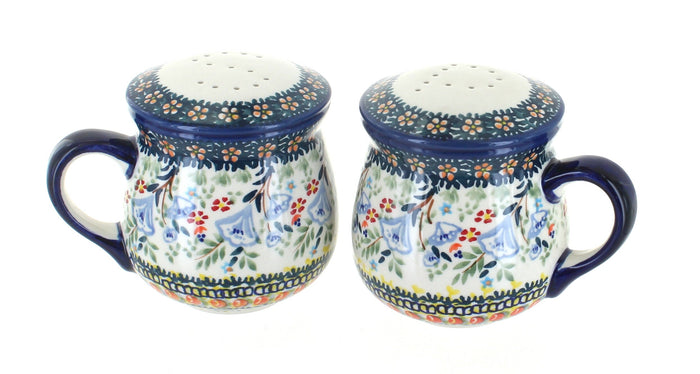 Polish Pottery Periwinkle Salt & Pepper Shakers with Handles