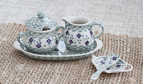 Sage Floral Sugar Spoon Polish Pottery