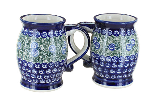 Polish Pottery Seaside Swirl Beer Mug Set