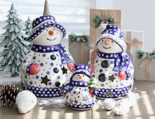 Snowflake Snowman Luminary Set Polish Pottery