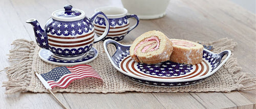 Stars & Stripes Round Serving Tray with Handles Polish Pottery