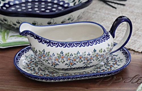 Summer Vine Gravy Boat & Plate Polish Pottery