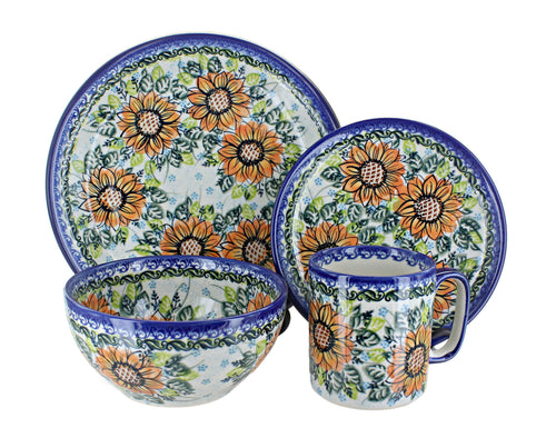 Polish Pottery Sunflower Splendor 4 PC Place Setting-Service for 1