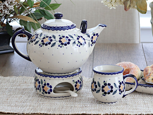 Sunflower Large Teapot & Warmer Polish Pottery