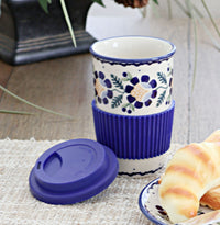 Sunflower Travel Coffee Mug Polish Pottery